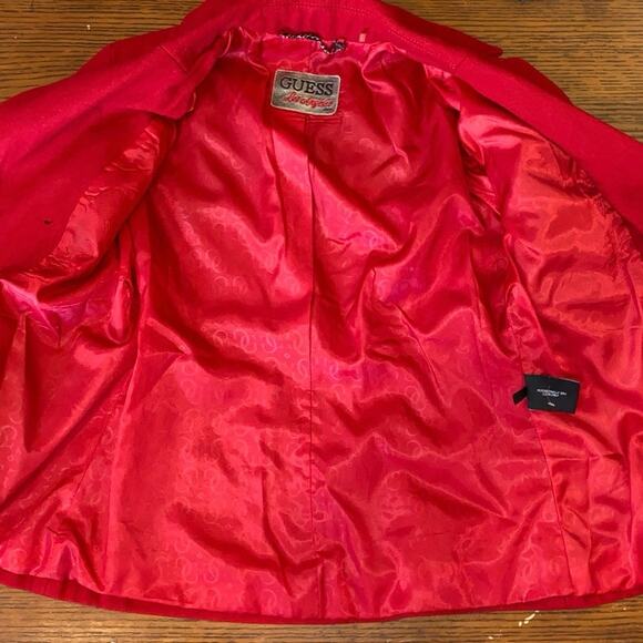 Guess Los Angeles 1981 Wool Blend Coat Size Medium Cherry Red Thick Collared EUC - Picture 9 of 11